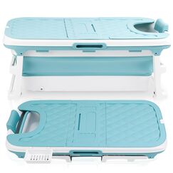 Cecaylie 132x60x50cm Faltbare Badewanne Erwachsene, Tragbare Klappbare mobile Badewanne mit Abdeckung & Massagerollen, Seifenkorb，für Badezimmer und Dusche - Blau
