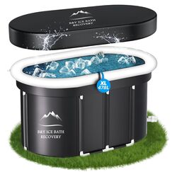 B&Y Ovales Eisbad, Faltbare Badewanne Erwachsene, Isolierte Eistonne für Innen und Außenbereich, Kältetherapie für Sportler Athleten, Ice Bath/Cold Plunge für Zuhause (Schwarz 100x65x65cm)