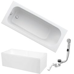 BADOSAN Badewanne RIVIERA | Design Badewanne Made by Hoesch | Acryl | 170x70cm | KOMPLETTPAKET mit Wannenträger und Ablaufgarnitur