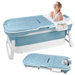 YRHome Faltbare Badewanne Wanne Erwachsene XXL, 148 x 60 x 53 cm Tragbare Klappbadewanne Foldable Bathtub Klappbare mobile Badewanne mit Abdeckung, Kissen, Massagerollen für kleine Badezimmer, Dusche