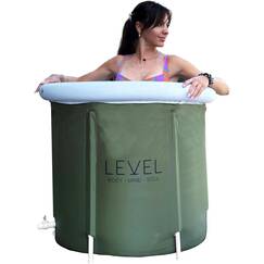 Level Body Mind Soul - Tragbares Eisbad mit inkludierter Abdeckung, grünes Camouflage - Eisbad für Sportler, Muskelregeneration nach dem Training - Aufblasbare tragbare Eisbadewanne 75x75 cm