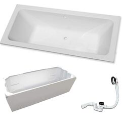 Acryl- Rechteck Badewanne "Koralle T 200" 180 x 80 cm mit Mittelablauf (mit Styroporträger mit Ab-/ Überlaufgarnitur)