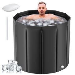 BADGESHAND Eisbadewanne im Freien für Sportler, Fitness-Liebhaber, stabile Kalttauchwanne, Faltbarer Kalttauchbehälter, tragbar, Kältetherapie-Wanne, modernes Kälte-Tauchfass für Erwachsene, Schwarz