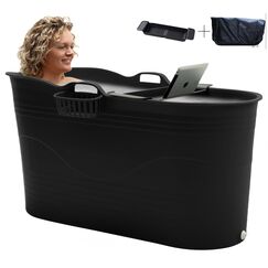 Hello Bath Mobile Badewanne, Ideal für das kleines Badezimmer, 125x52x65cm, Stylisch und Stimmungsvoll (Schwarz) aus Polypropylen
