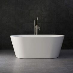 WOODBRIDGE Freistehende Badewanne aus Acryl, 150 cm, zeitgenössische Einweichwanne mit gebürstetem Nickel-Überlauf und Abfluss, B0014B, Weiß