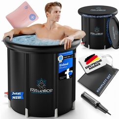 Ritualice® Premium Eisbad XL (80 cm Ø) TESTSIEGER - Eistonne Set mit Deckel und Stoffbezug - Eisbaden ideal für Kryotherapie und Regeneration - Eisfass mit 5-Facher Isolierung