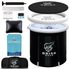 Eisbad für Sportler mit Abdeckung von Brisk Bear – extra große kalte Tauchwanne zur Erholung – Aufblasbares Eisbad Tauchbecken mit digitalem Timer – Kaltes Tauchen, um Muskeln zu beruhigen – Schwarze