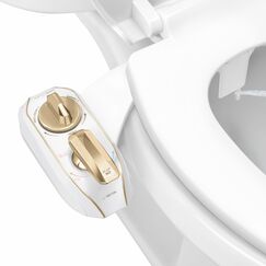LUXE Bidet NEO 320 Plus, Patentierter Bidet-Aufsatz für Toilettensitz, Innovative Scharniere, Einfache Montage, Fortschrittliche 360° Selbstreinigung, Doppelte Düsen, Feminine- & Hinterwaschung, Gold