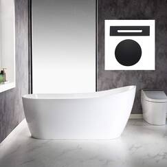 WOODBRIDGE 170 cm freistehende weiße Acryl-Badewanne mit mattschwarzem Abfluss und Überlauf, BTA1508-MB-Drain &O