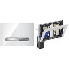 Geberit Betätigungsplatte Sigma 50 (für 2-Mengen Spülungen, Betätigung von vorne, Farbe weiß Alpin, für UP Spülkästen) 115788112 & 115610001 Einwurfschacht für Unterputz-Spülkasten 115.610.001
