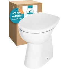 Calmwaters® Spülrandloses WC Komplettset Elements Wellness mit Toilettendeckel, erhöhtes Stand WC + 7 cm, abnehmbarer WC-Sitz mit Absenkautomatik & Schnellbefestigung, Tiefspüler, Weiß, 07AB3134