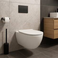 NEG Design Hänge-WC Uno11RL-Slimline (55,5 cm) randlos & spritzfrei verdeckte Montage mit Nano-Versiegelung inkl. abnehmbarem Softclose WC-Sitz (extraflach)