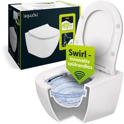 'aquaSu® Wand-WC Spülrandlos 2.0 | innovative Swirl Spültechnik | Spritzfrei & leise | Umweltfreundlich | Wasserzulauf seitlich | WC-Set Tondo | WC-Sitz mit Absenkautomatik | Duroplast Weiß | 04997 9