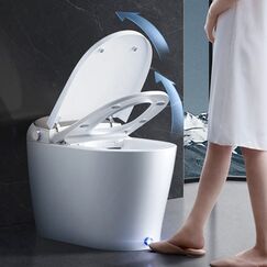 EPLO Smart Toilet Auto Open/Close, Built in Tank Bidet Toilette, Heated Seat,Foot Kick Flush,Blackout can Flush,1.06GPF,One piece Toiletten for bathrooms,Night Light/LED Display/Modern Smooth Grey Lid