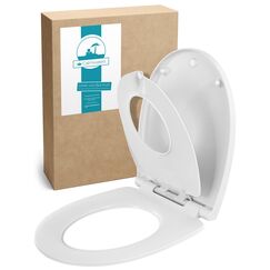 Calmwaters® Familien WC-Sitz, Toilettendeckel mit integriertem Kindersitz, einzeln lösbar, Absenkautomatik, 2 Montage-Optionen von oben, abnehmbar, antibakteriell, ovale Klobrille Weiß