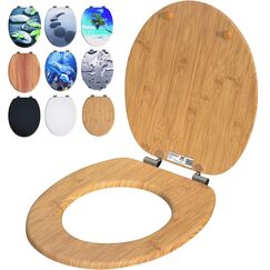 CASARIA® Toilettendeckel mit doppelter Absenkautomatik MDF rostfreie Metall Scharniere WC Sitz 175kg Belastbar Antibakteriell Toilettensitz Bambus