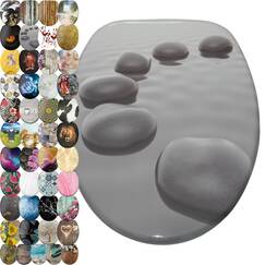 Sanilo WC Sitz mit Absenkautomatik, viele neue Toilettendeckel zur Auswahl, hochwertige Oberfläche, einfache Montage, stabile Scharniere (Black Stones)