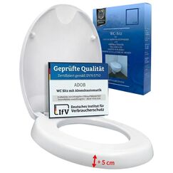 ADOB Toilettensitzerhöhung 5cm - WC Sitz Erhöhung 5 cm mit Absenkautomatik bis 250 kg belastbar aus Duroplast - WC Sitzerhöhung, Toilettenaufsatz für Senioren, WC Erhöhung