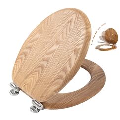 Angel Shield WC-Sitz aus Naturholz, WC-Sitz mit leise geschlossenen und schnell öffnenden Scharnieren, auch leicht zu reinigen, antibakterieller Toilettensitz (Massive Eiche)