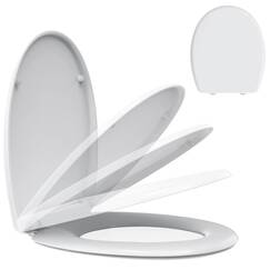 WC Sitz Absenkautomatik Duroplast Toilettendeckel Weiß mit Quick-Release Funktion für einfach Reinigung O Form WC Deckel & KloBrille mit Edelstahl-Befestigung Verstellbaren Scharnieren