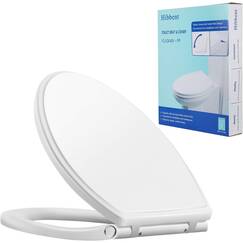 Hibbent Runder Premium-Toilettensitz mit Abdeckung, leises Schließen, Ein-Klick zum Schnellentriegeln, einfache Installation, rutschfeste Sitzstoßstangen, langsam schließender WC-Sitz und Abdeckung,