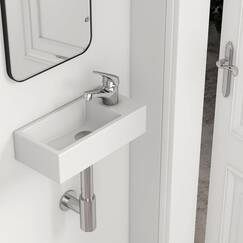 EMKE Waschbecken - Mini Hängewaschbecken für Badezimmer & Gäste-WC - 40 × 20 × 10 cm - Hochwertige KeramikWaschschale - rechteckig Armatur-Loch Rechte - Weiß