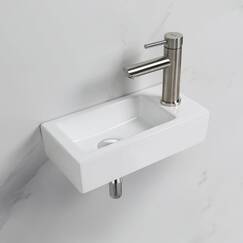 Ibergrif Hänge-Waschbecken, 37.6 x18.8 x 9.3 CM, Einfache Reinigung und Installation, Geeignet für Badezimmer, Weiß, Keramikmaterial