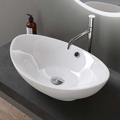 doporro Waschbecken Oval Aufsatzwaschbecken Bad 59x38x19cm Brüssel 818 | Lotuseffekt durch Nanoversiegelung | Aufsatzwaschbecken aus Keramik in Weiß