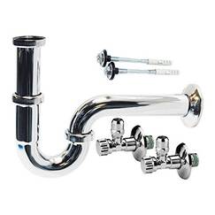 Sanitop-Wingenroth Installationsset für Waschbecken-Montage, mit Siphon Typ 1 ¼ '', 2 Eckventile Typ ½ '', mit Befestigungssatz, Waschtischbefestigung, verchromt, 223003