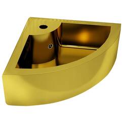 vidaXL Waschbecken mit Überlauf Eck Waschtisch Aufsatzwaschbecken Waschplatz Handwaschbecken Waschschale Badezimmer 45x32x12,5cm Keramik Golden
