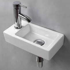 Wandaufhängendes Rechteckiges Waschbecken, Klein, Keramik (Linke Hand)