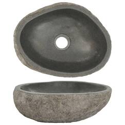 vidaXL Waschbecken aus Flussstein, oval, Waschbecken, Aufsatzwaschtisch, Badezimmer, Haus, (29-38) x (24-31) cm