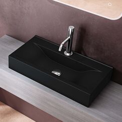 doporro Waschbecken Aufsatzwaschbecken Hängewaschbecken 60cm aus Keramik in matt schwarz inkl. Nano-Versiegelung/Abperl-Effekt