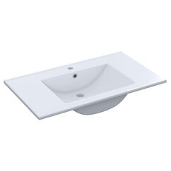 Arkitmobel Waschbecken aus Keramik, rechteckiges Becken in Weiß für Badezimmer, modernes Design & pflegeleicht, Maße: 81,5 x 18 x 46 cm (B x H x T)