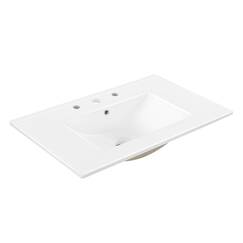 JONATHAN Y SNK1002A Zusatzwaschbecken mit 3 Löchern, 76,2 cm B x 46,4 cm D, klassisch, zeitgenössisch, rechteckig, Keramik, Einzelwaschbecken, Waschtischplatte, Weiß
