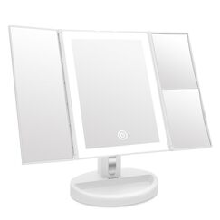 Auxmir Kosmetikspiegel mit LED Licht und 5X/ 10X-Vergrößerungsspiegel, Schminkspiegel Beleuchtet für Schminken, Rasieren und Tragen der Kontaktlinsen,Touchschalter für Dimmbare Helligkeit
