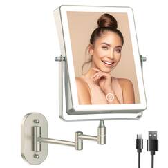 Famihomii Wiederaufladbar Kosmetikspiegel mit LED Beleuchtetung, Schminkspiegel mit 1-/10X Vergrößerung Und Touchschalter Batterie, Dimmbarer Rasierspiegel 360° Schwenkbar Wandmontage (Bronze)