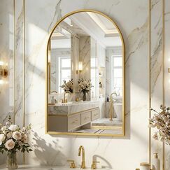 BEAUTYPEAK Bogen Wandspiegel mit Gold, 61x91 cm Bruchsichere Aluminiumlegierung Rahmen Bad Spiegel, Wand montierbar und zuverlässige Bogen Wandspiegel, geeignet für Schlafzimmer, Eingang, Bad