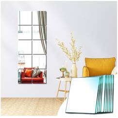 Sqinor Klebespiegel Glas Spiegelfliesen Selbstklebend 15x15cm 10 Stücke, Dekorative Spiegel DIY Spiegel Kleben Wand Selbstklebende Wandspiegel für Wohnzimmer Schlafzimmer Flur (Feines Schleifen)