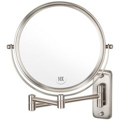ALHAKIN Wandmontierter Make-up-Spiegel, 10-fache Vergrößerung, 20,3 cm, doppelseitig, schwenkbar, ausziehbar, Badezimmerspiegel, Nickel-Finish