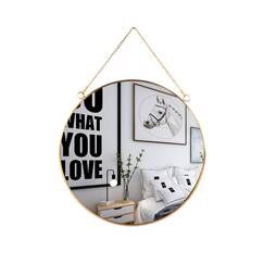 LONGWIN Wandspiegel zum Aufhängen, geometrischer Spiegel, goldfarben, mit Kette, für Badezimmer, Schlafzimmer, Wohnzimmer, 39,9 cm