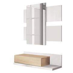 Habitdesign, Flurablage mit Schublade und Spiegel, Wandmöbel in Artik weiß und Eiche für Eingangsbereich oder Schlafzimmer, modernes Design, Maße: 75 x 116 x 29 cm (B x H x T), Modell Tekkan