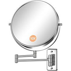 Gospire Extra großer Wandspiegel mit 1x/10-facher Vergrößerung, 360° drehbar und ausziehbar, verchromte Oberfläche für Badezimmer, Rasur und Make-up (Männer und Frauen)