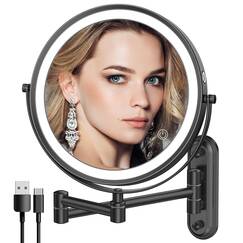 Rocollos Wiederaufladbarer beleuchteter MakeupSpiegel, Chrom, Kosmetikspiegel mit 3 Farblichtern, dimmbarer Touchscreen, 20,3 cm LED, doppelseitig, 1fach10fache Vergrößerung (Schwarz, 1X/10X)
