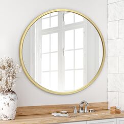 Americanflat 81 cm Gerahmter Gold Runder Spiegel - Gold Kreis Spiegel für Badezimmer, Schlafzimmer, Eingangsbereich, Wohnzimmer - Großer runder Spiegel für Wanddekoration
