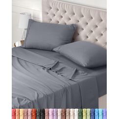 Utopia Bedding 4 Teilige Bettlaken Set 180x200 cm, Grau - Polyester Microfaser, Oeko-Tex Zertifiziert, 1 Spannbettlaken 180x200 cm, 1 Bettlaken 270x290 cm und 2 Kissenbez&uuml;ge 50x75 cm