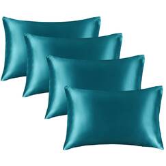 BEDELITE Satin-Kissenbez&uuml;ge, 4 St&uuml;ck, Blaugr&uuml;n, 50,8 x 101,6 cm