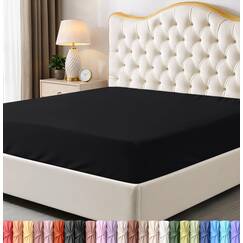 Utopia Bedding Spannbetttuch, weiche geb&uuml;rstete Mikrofaser, Tiefe Taschen, einlauf- und lichtbest&auml;ndig, pflegeleicht, nur 1 Spannbetttuch (Doppelbett, Schwarz)