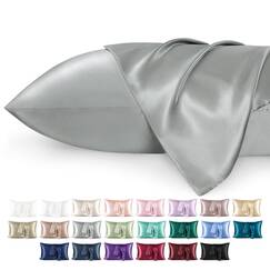 Luxus-Seiden-Satin-Kissenbez&uuml;ge, Sch&ouml;nheit f&uuml;r Haut und Haar, 2 St&uuml;ck in Standard-Gr&ouml;&szlig;e von Bedsure, Microfaser, grau, Standard(50x75cm)