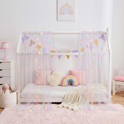 WANFASO Regenbogen-Batik-Doppelbetthimmel f&uuml;r M&auml;dchen, durchscheinende Betthimmel, Bettvorh&auml;nge mit Lichtern, Prinzessinnen-Baldachin, Schal f&uuml;r M&auml;dchen, Schlafzimmer, Dekoration (2 Paneele)